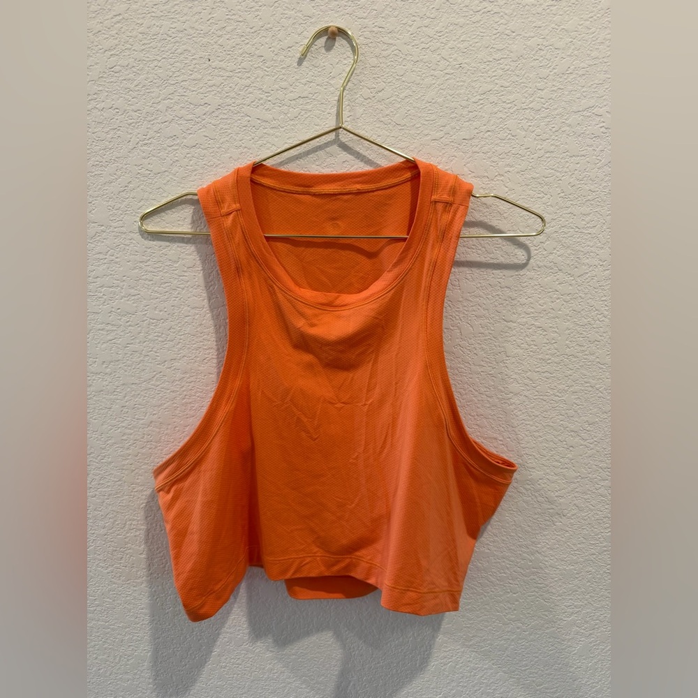 Lululemon neon bright orange gym crop cut out muscle love tank top